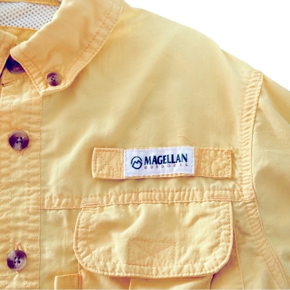 Magellan Outdoors Yellow Kids Long Sleeve Button Down 100% Nylon Fishing Shirt - Picture 3 of 5